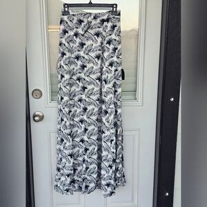 Lulus Floral Women Maxi Skirt Sz S Blue White Double Slits Hawaiian  Coastal New